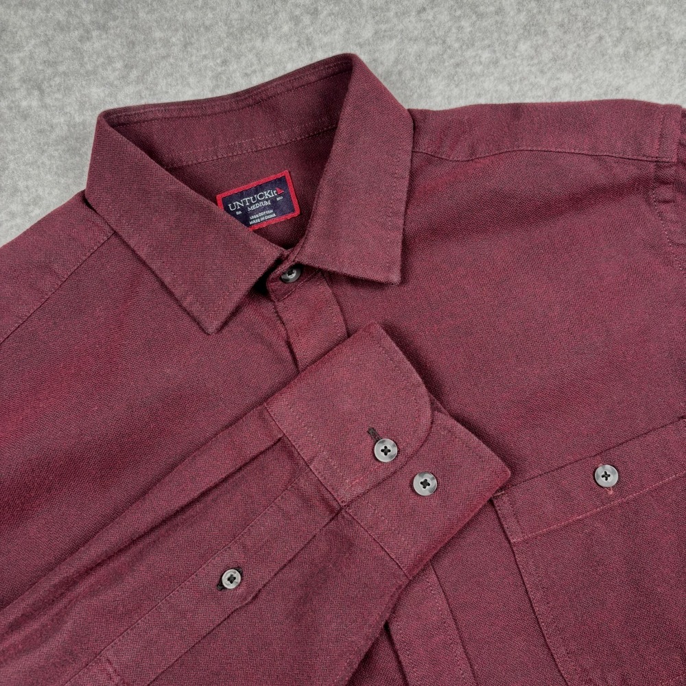 UNTUCKit Flannel Shirt Men's Medium Burgundy Cotton Long Sleeve Button Up
